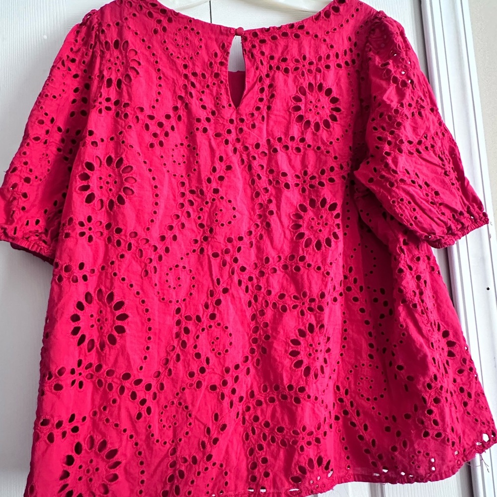 Elegant Eyelet Women's Blouse in Vibrant Red - Picture 2 of 8